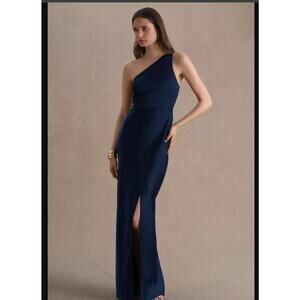 BHLDN Dylan One-Shoulder Satin Side-Slit Gown